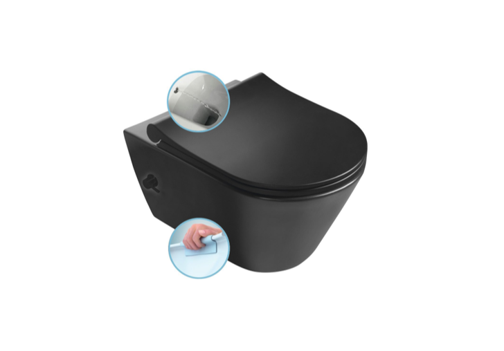 Toilettes suspendues AVVA CLEANWASH avec robinet et douchette, sans bride, 35,5 x 53 cm, noir mat Illzach