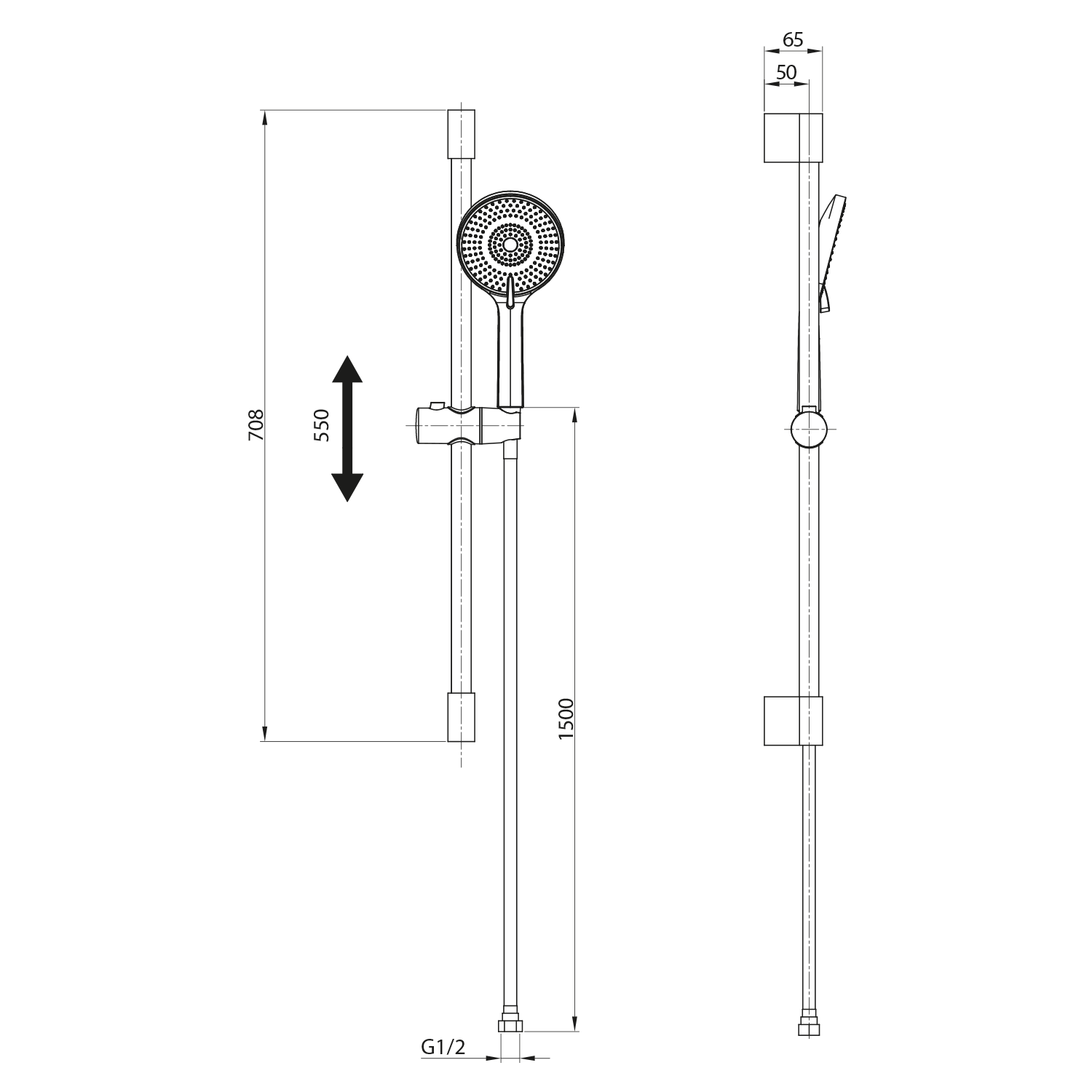 SC715B.251453155313687 | Vitrine Banyo Kit de barre de douche, support coulissant 700mm, noir mat Valentigney 0
