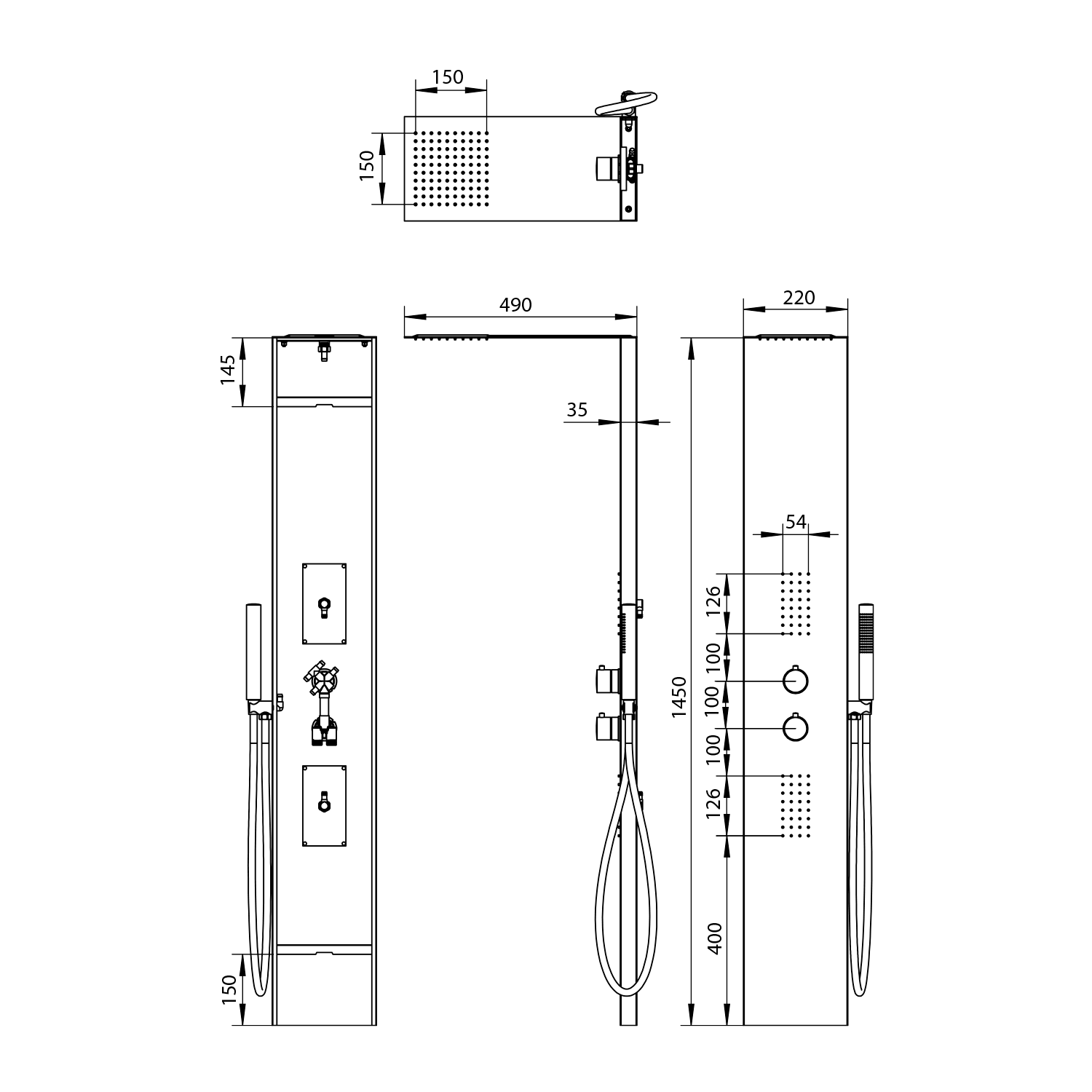 WN326.247716533764851 | Vitrine Banyo Panneau de douche GRACE 220x1450mm, acier inoxydable mat Montbéliard 0
